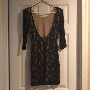 Black lace dress with open back
